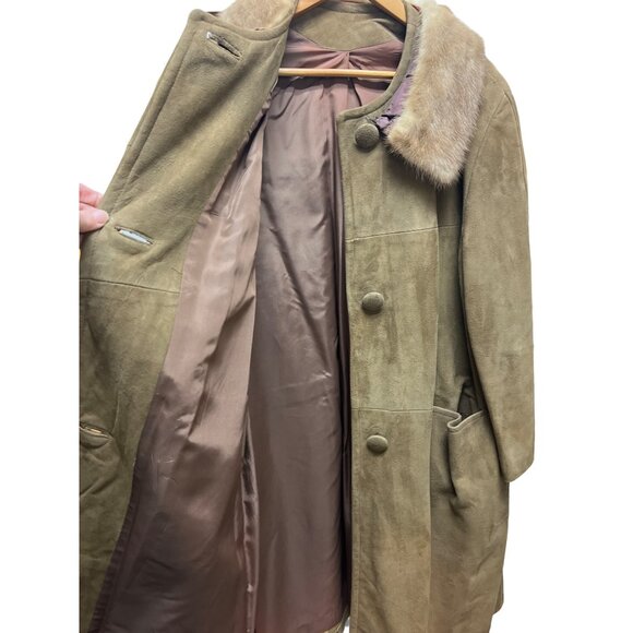 Vintage 60's Tan Suede Overcoat with Mink Fur Trim - Picture 10 of 11